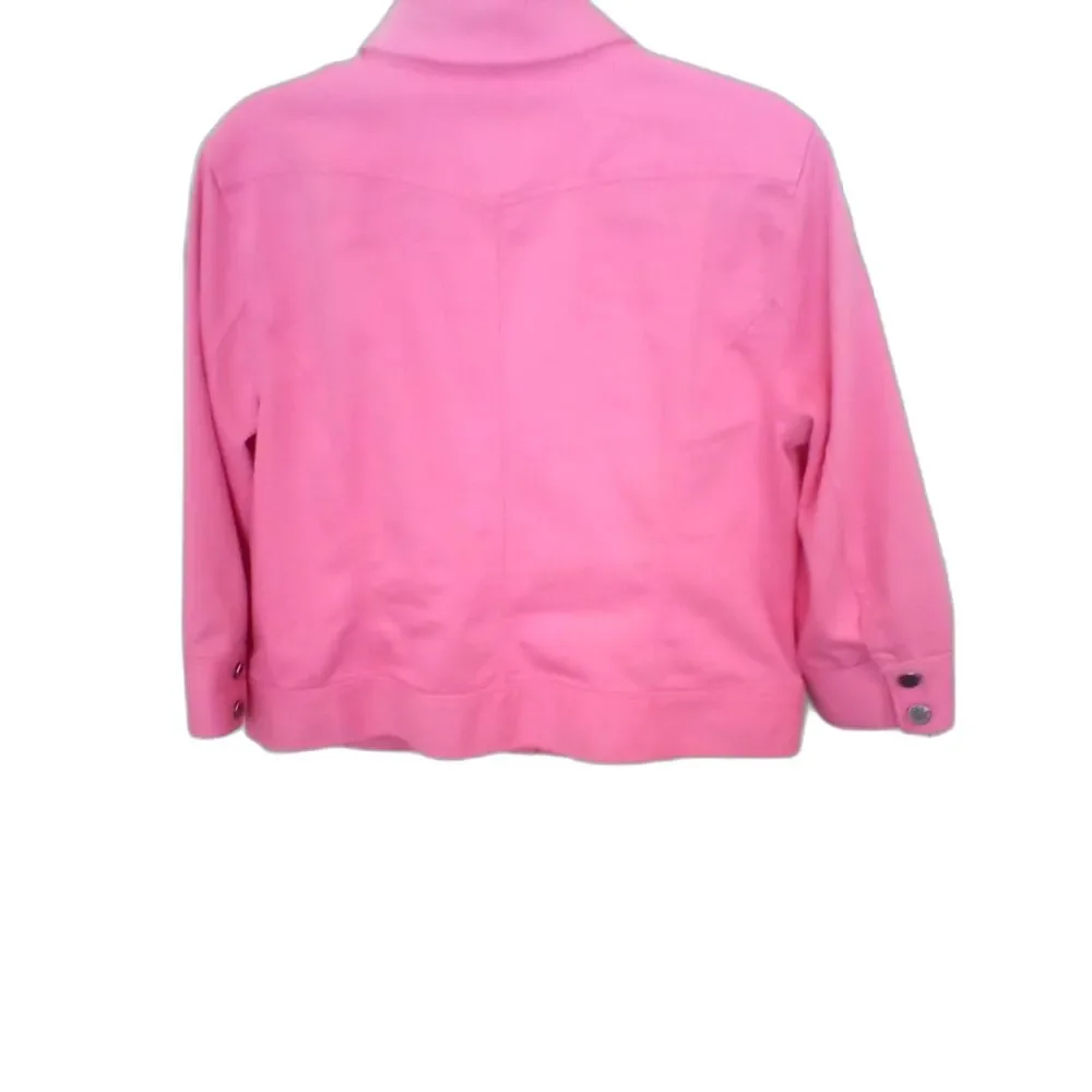 Christopher & Banks Denim Jacket Women's Size L Light Pink Pockets Snap